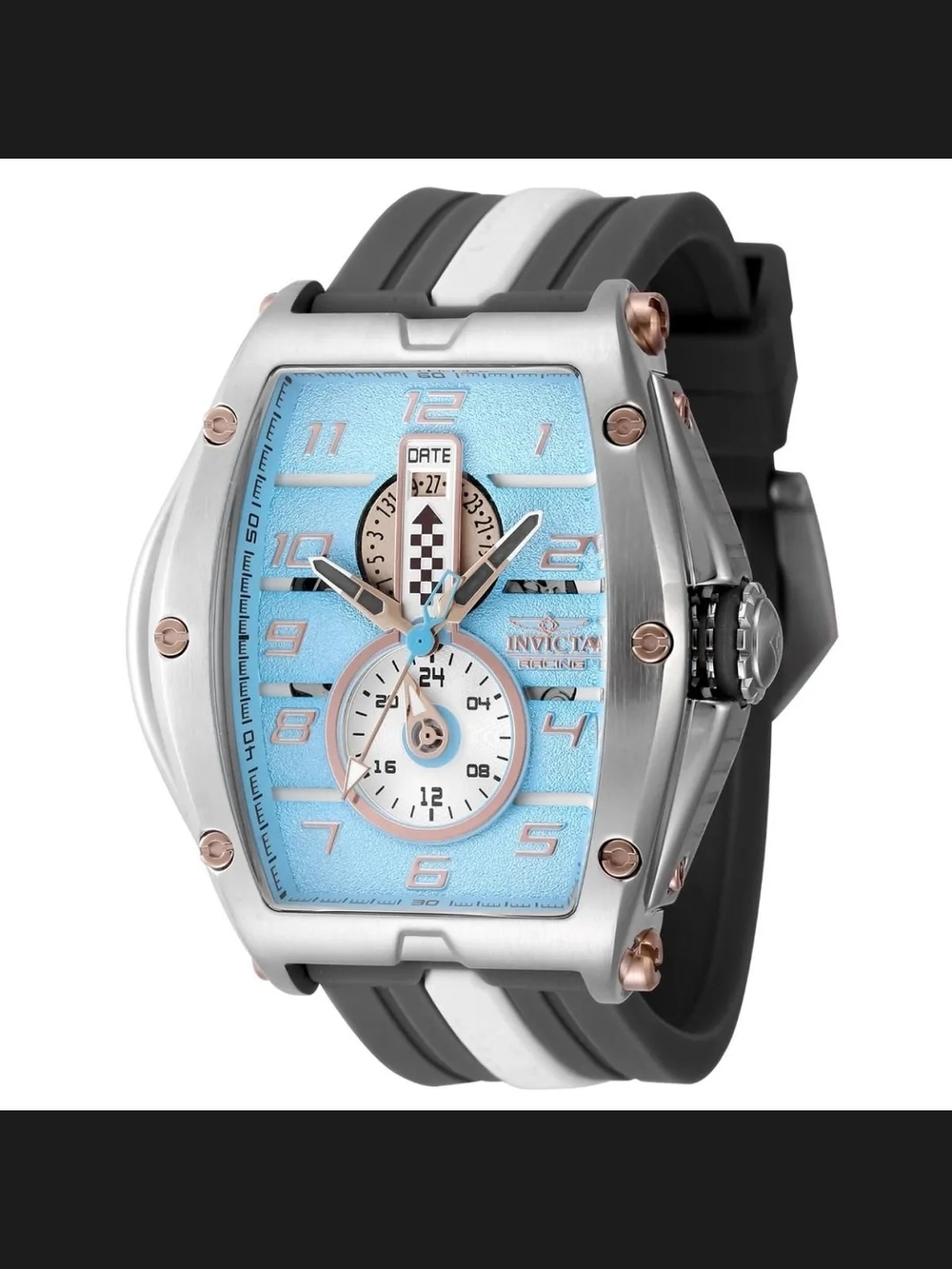Invicta Men’s Light Blue Dial Watch with Black and White Strap